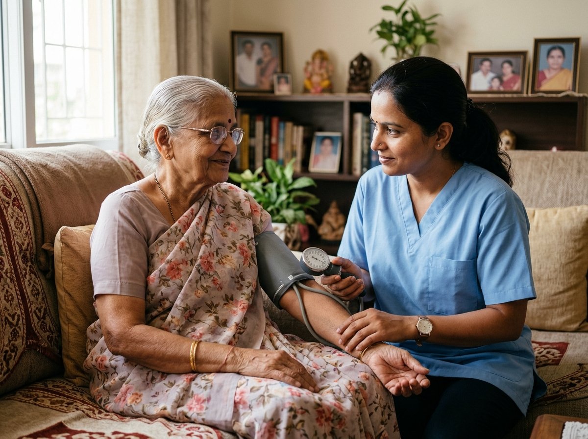 Caregiver assisting an elderly client at home